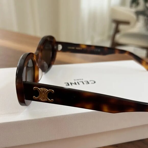 Celine Triomphe Oval Tortoise Sunglasses